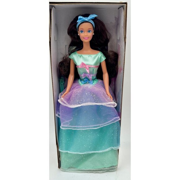 Spring Tea Party Barbie Doll Brunette Hair Blue Eyes NIB - Picture 7 of 10